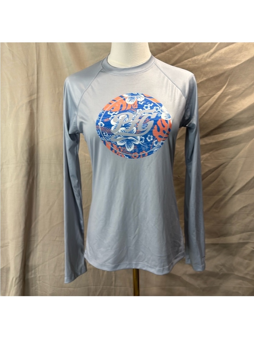 Columbia Light Grey Long-Sleeve Jersey with Blue & Orange Floral Graphic